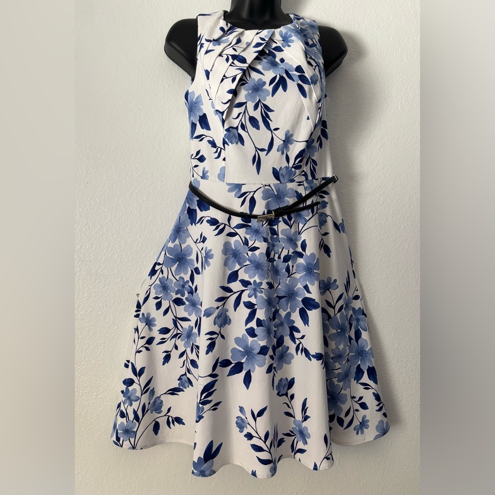 ALYX Blue and White Floral Midi Dress Size 4